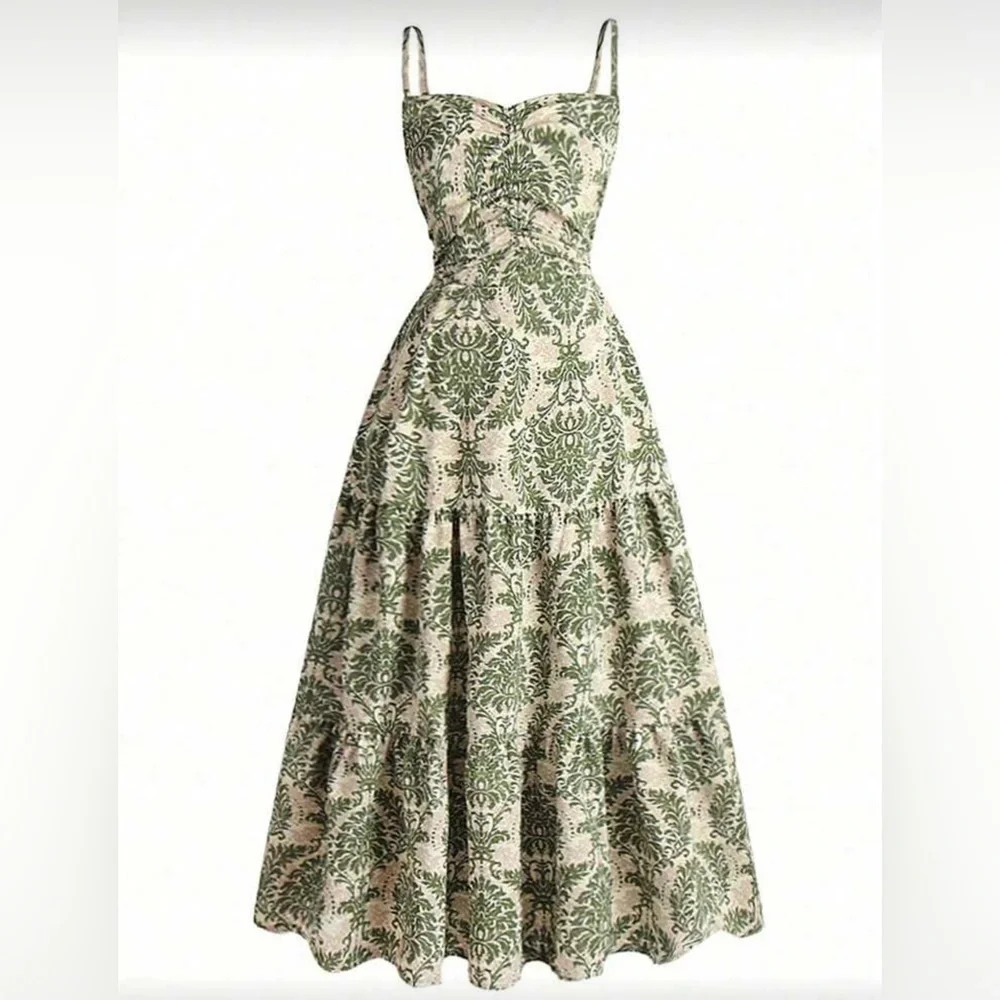 Floral Green and Cream Maxi Dress - Picture 1 of 7
